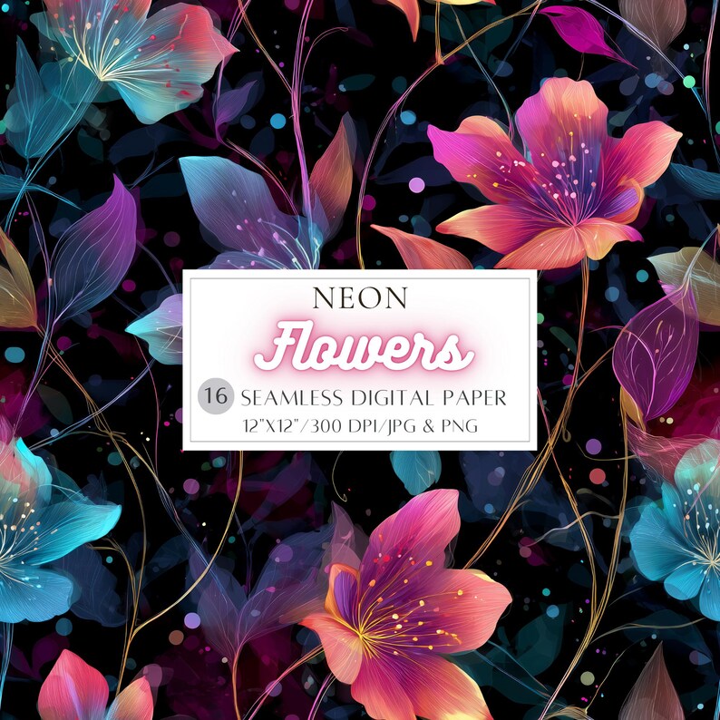 Seamless Pattern Floral Digital Paper Pack Abstract Glowing Flower ...