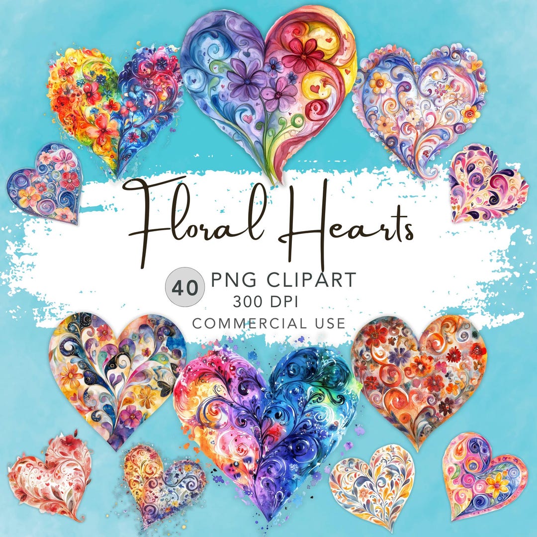 Floral Heart Clipart Bundle Valentines Day Clipart PNG Floral ...