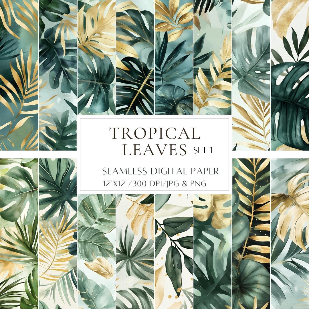 Tropical Leaves Seamless Pattern Botanical Digital Paper Monstera and ...