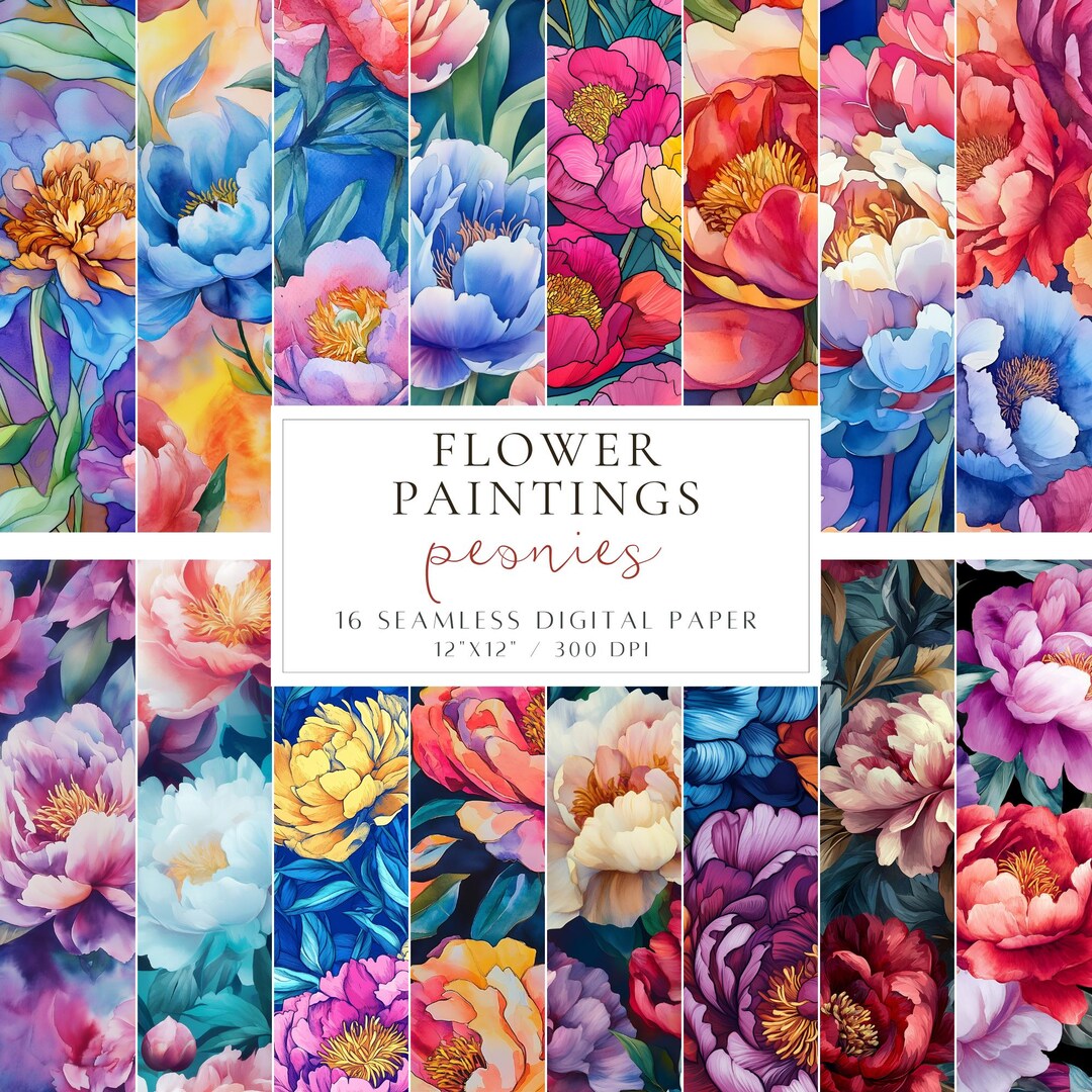 Peonies Seamless Pattern Watercolor Flowers Scrapbook Paper Floral ...