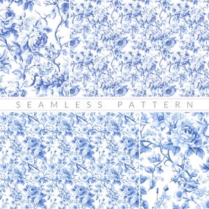 Blue Toile De Jouy Seamless Pattern French Toile Vintage Floral Pattern ...