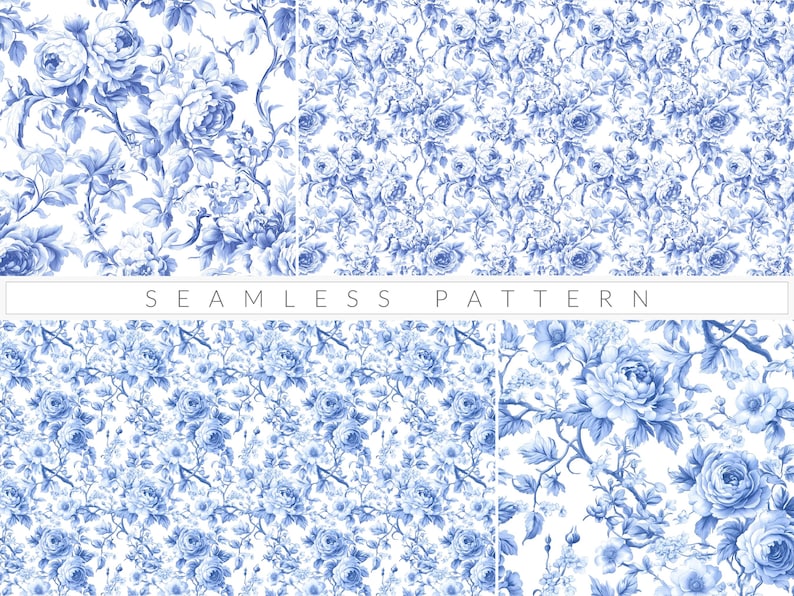 Blue Toile De Jouy Seamless Pattern French Toile Vintage Floral Pattern ...