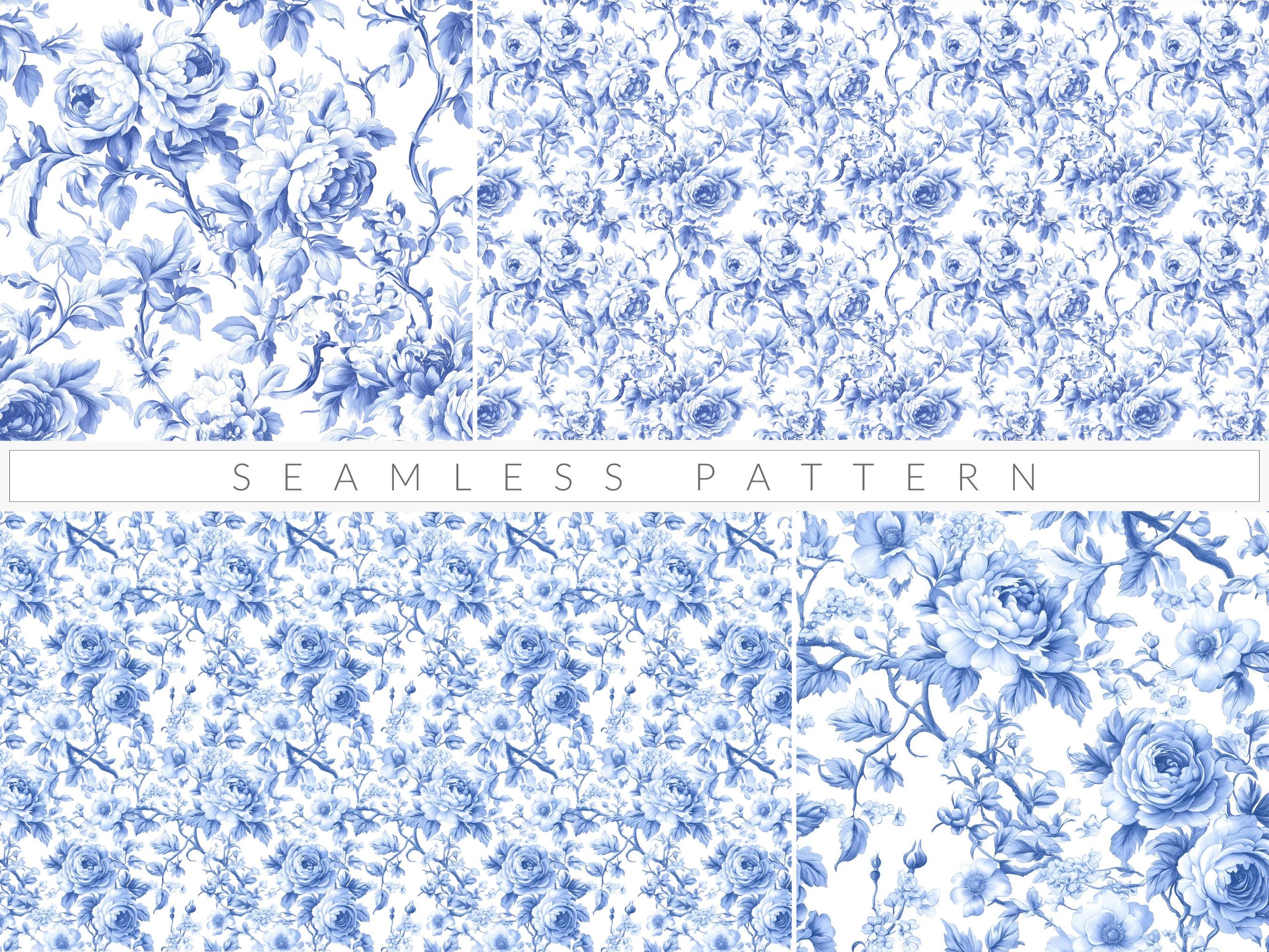 Blue Toile De Jouy Seamless Pattern French Toile Vintage Floral Pattern ...