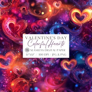 Hearts Seamless Digital Paper Valentines Day Seamless Pattern Colorful Hearts Digital Background Romantic Digital Paper Scrapbooking Paper