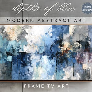 Cuadro abstracto azul para TV con marco para Samsung, diseño de arte de pared inspirado en el océano azul profundo, descarga digital 4K