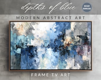 Frame TV Art Abstract Blue Painting for Samsung Frame Depths of Blue Modern Ocean Inspired Wall Art 4K Digital Download