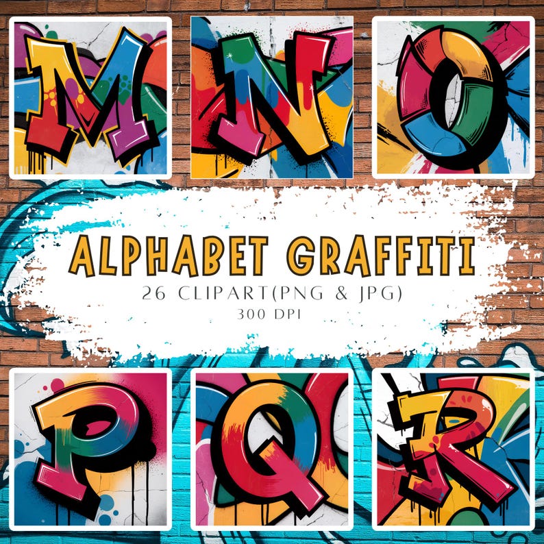 Graffiti Alphabet Clipart 26 Unique Letter Designs in Bold and Vibrant ...