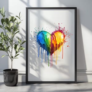 Drip Painting Digital Wall Art Colorful Heart Printable Poster Colorful Abstract Art Painting Vibrant Bold Colors Home Wall Decor