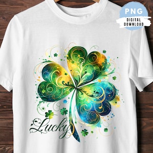 Lucky Shamrock PNG St Patricks Day Shirt Design Gold & Green Clover Irish Lucky Clipart Digital Download Sublimation DTF Design