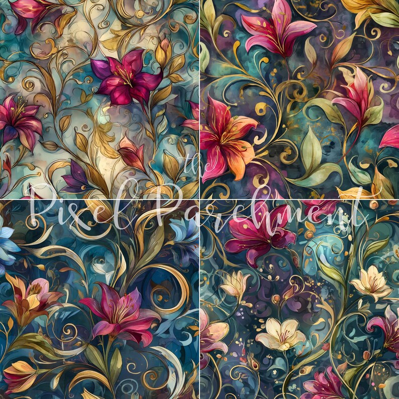 Foral Paper Pattern Floral Digital Paper Seamless Pattern Art Nouveau Floral Pattern Floral ...