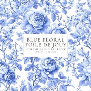 Blau Toile De Jouy Nahtloses Muster Französischer Toile De Jouy Vintage Blumenmuster Junk Journal Papier Chinoiserie Muster Digitales Papier Blumenmuster