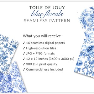 Blue Toile De Jouy Seamless Pattern French Toile Vintage Floral Pattern ...