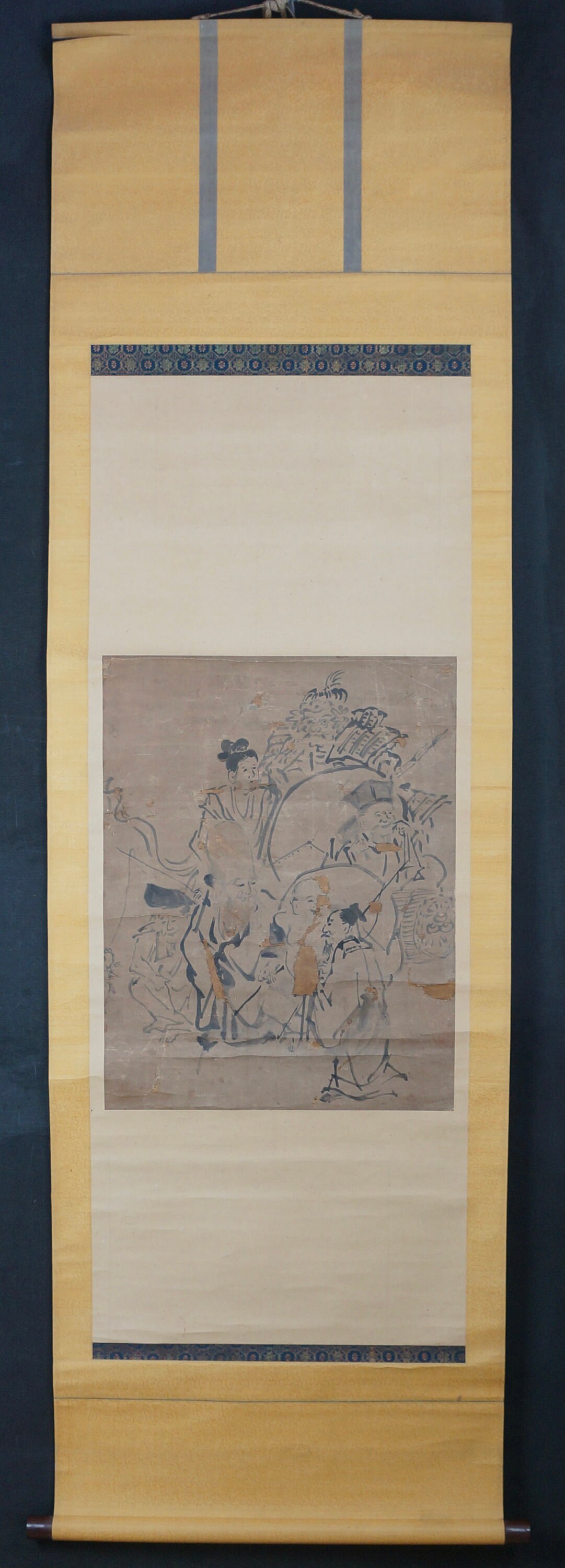 Japan Antique Ink Painting Scroll Sumi-e 1800 Shichifukujin