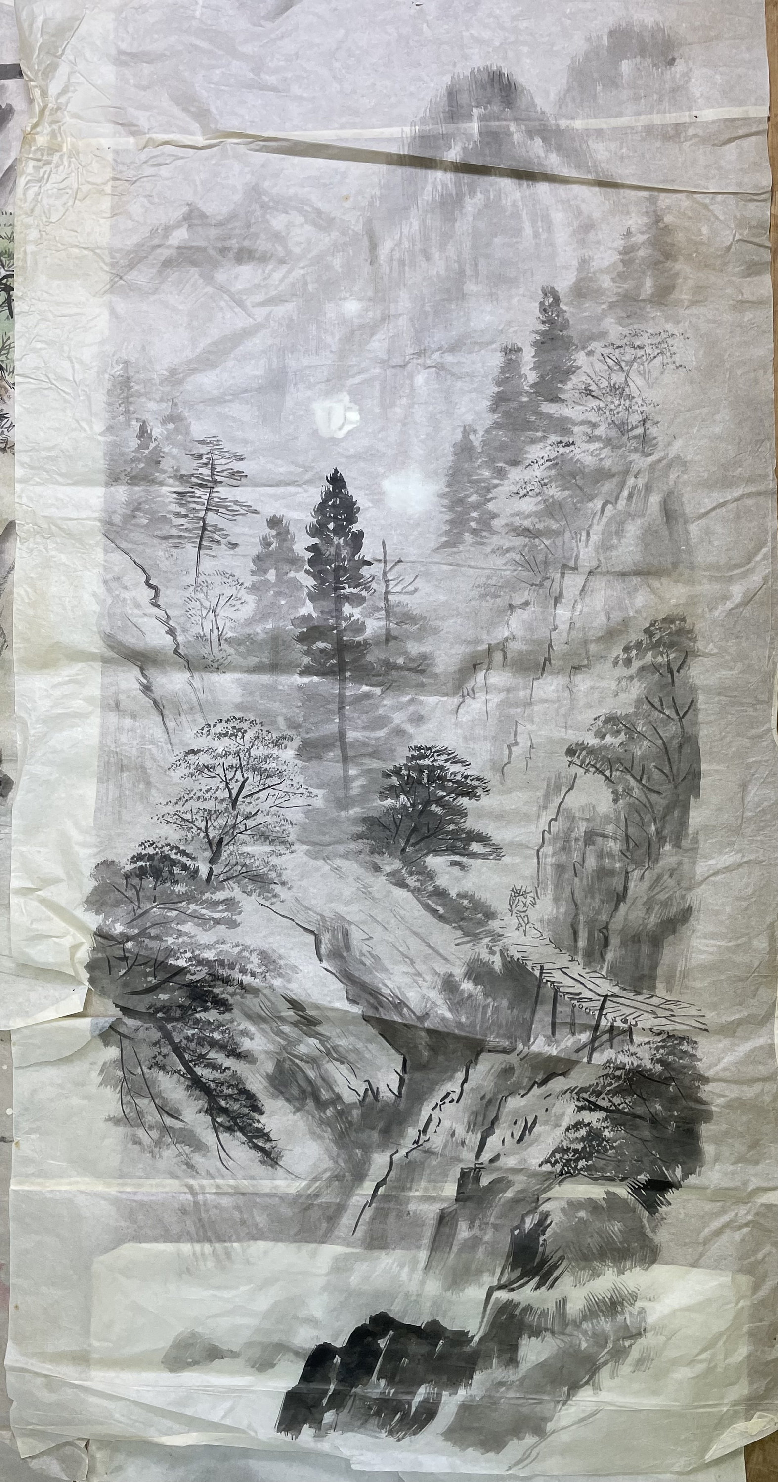 Japan Vintage Ink Sketch Painting Sumie Art 1930 Landscape Motif