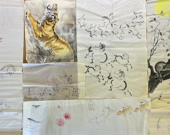 Japan Vintage Sumie Art Ink Sketch Painting 1930 Animal Motif C