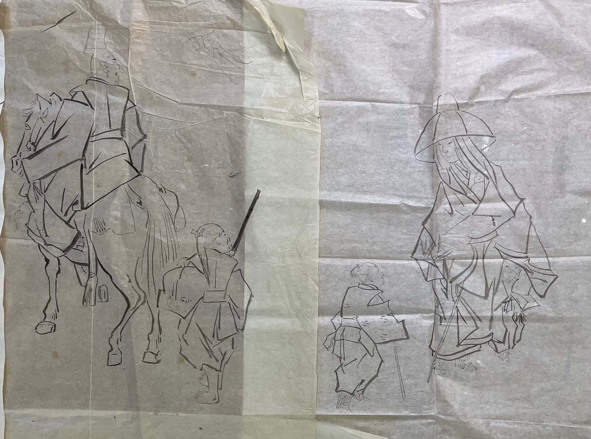 Japan Vintage Ink Sketch Painting Sumie Art 1930 Hand Painting