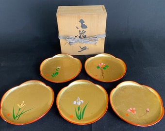 Japan vintage Kinpaku Kanazawa gold leaf plate set table ware 1970 total of 5 (plastic)