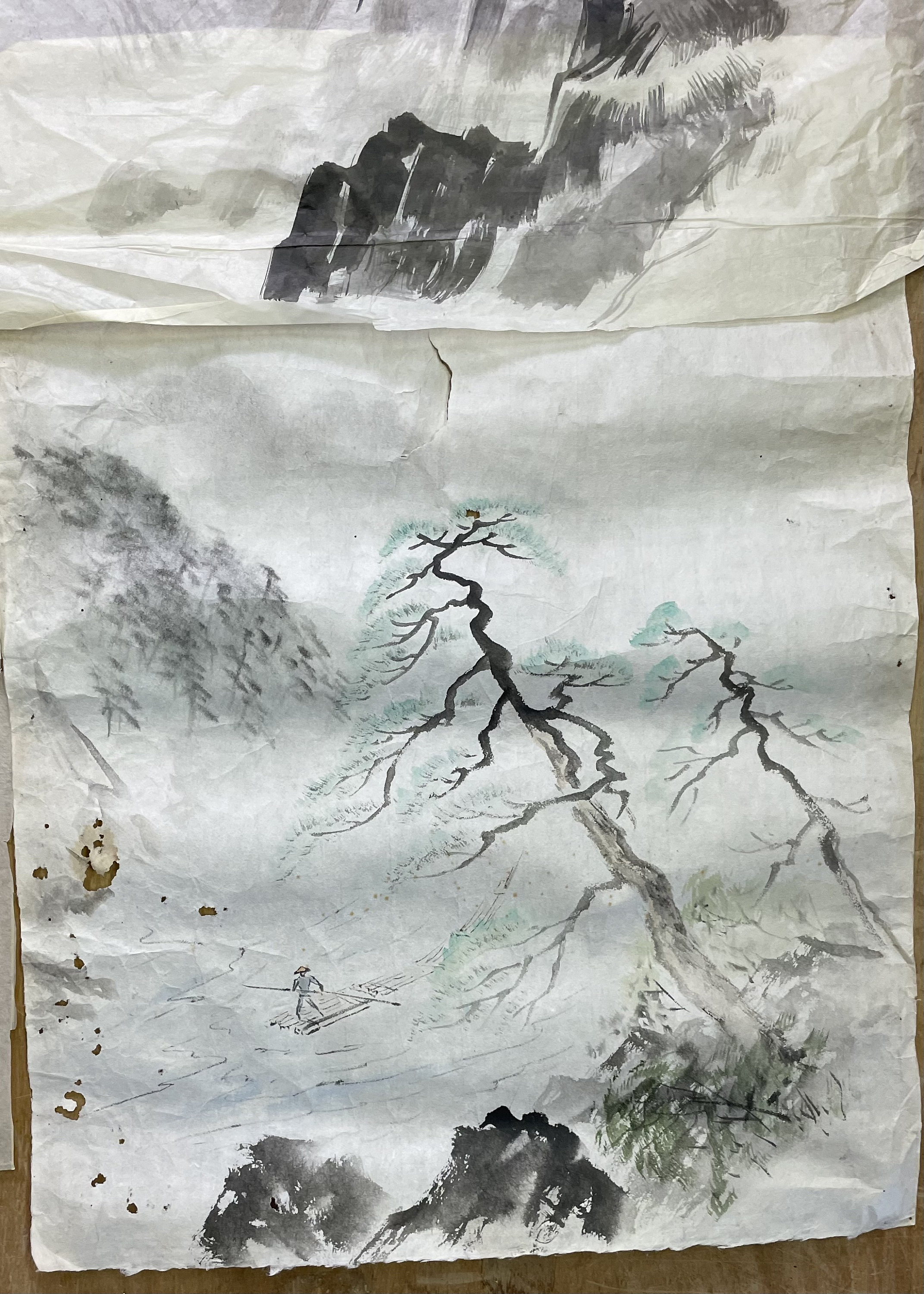 Japan Vintage Ink Sketch Painting Sumie Art 1930 Landscape Motif