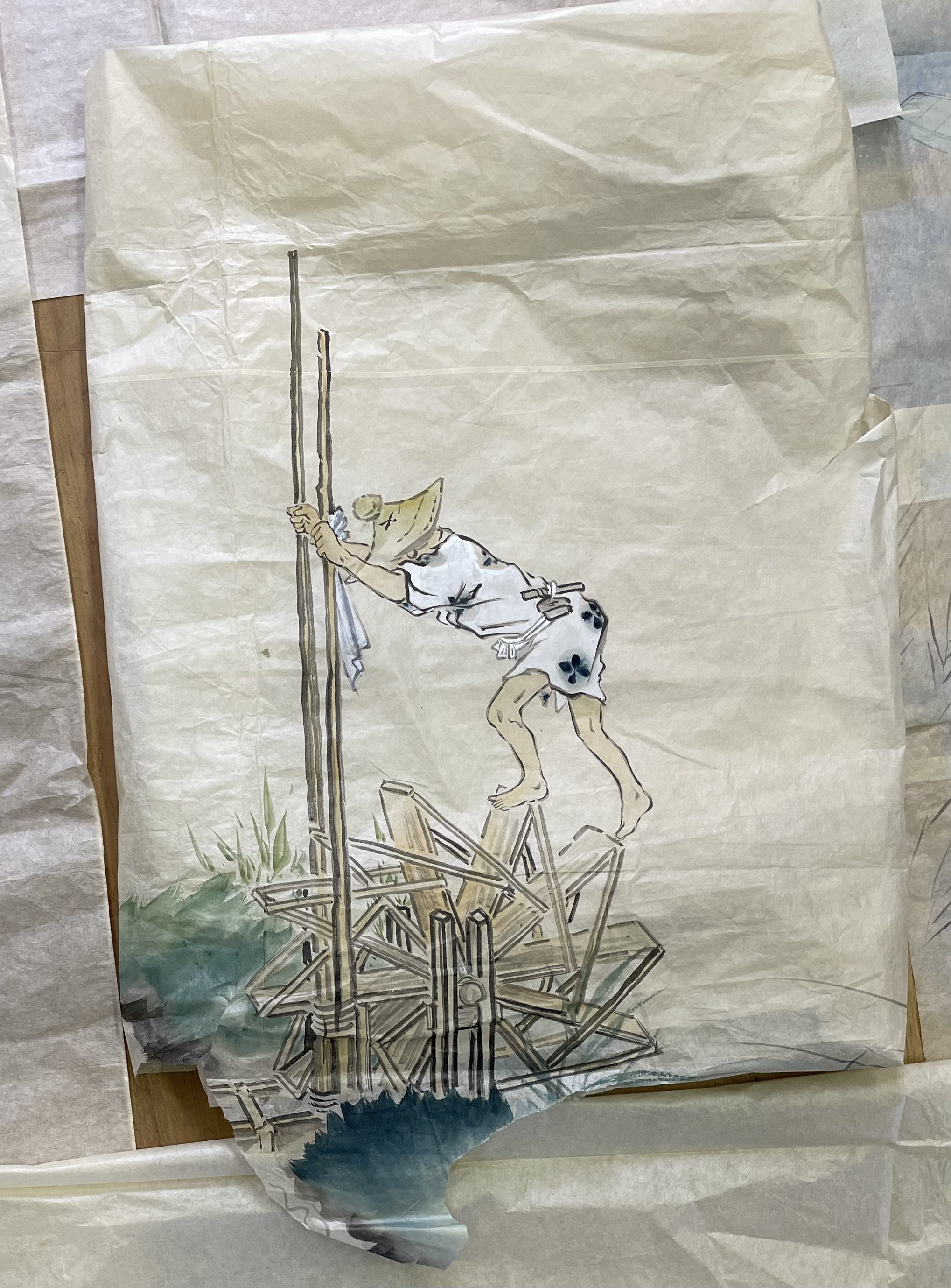 Japan Vintage Ink Sketch Painting Sumie Art 1930 Hand Painting