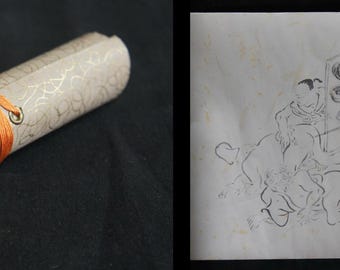 Japan humour art vintage replica scroll Makimono Toba-e style Fart War