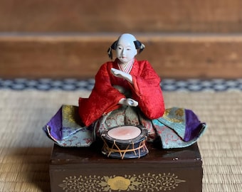 Vintage Japanese Hina Doll, Go-nin Bayashi Drummer, Traditional Japanese Festival Figure C