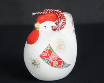 Vintage Japanese Clay Rooster Bell | Folk Art Dorei | Zodiac Chicken Figurine | Lucky Year Charm