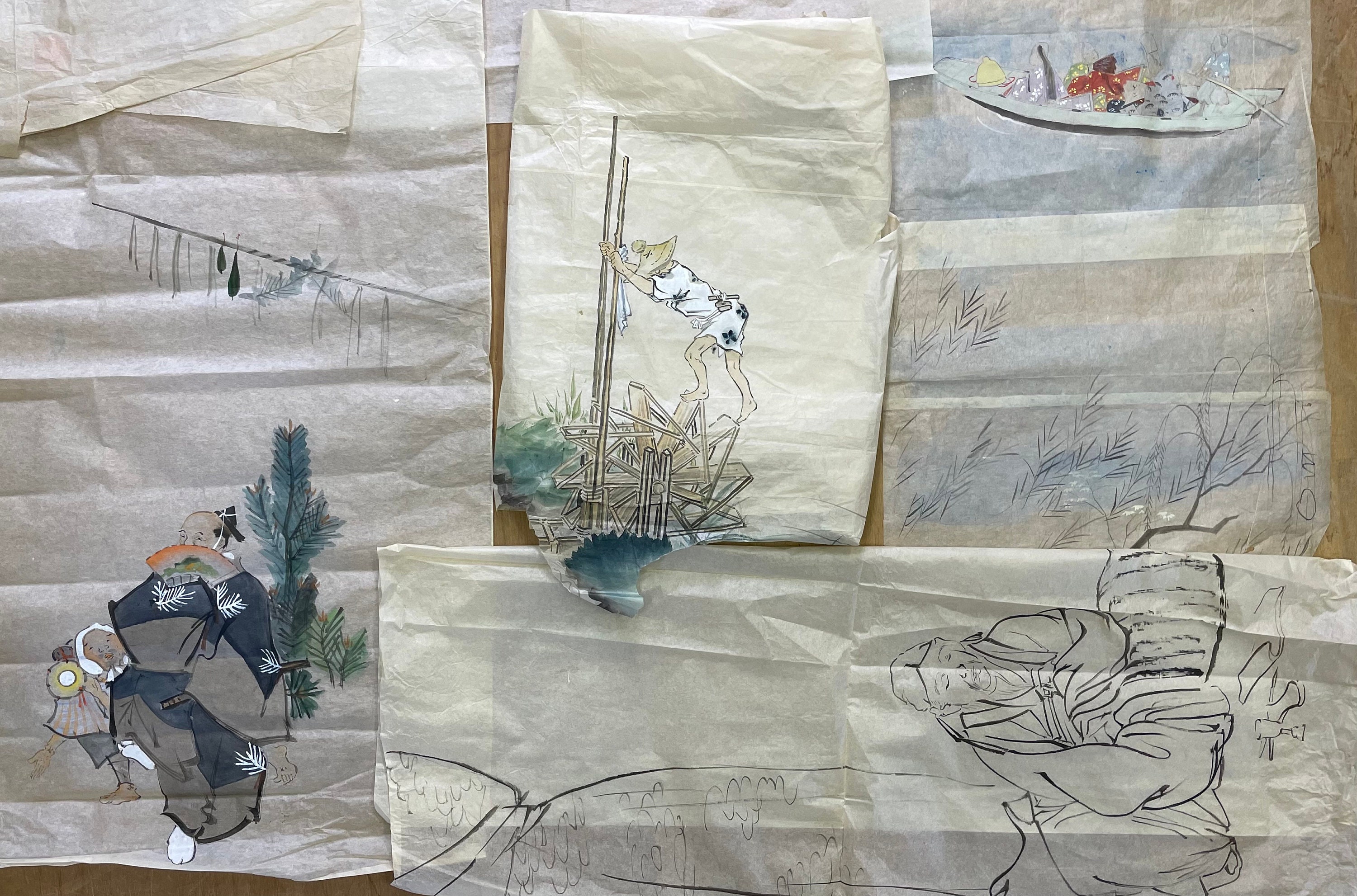 Japan Vintage Ink Sketch Painting Sumie Art 1930 Hand Painting