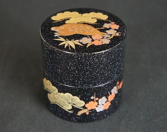 Japan Vintage Natsume tea caddy Japanese boar and three lucky plants 1980 (plastic)