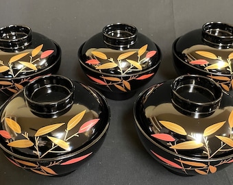 Japan vintage Owan set lacquer bowl table ware 1970 total of 5