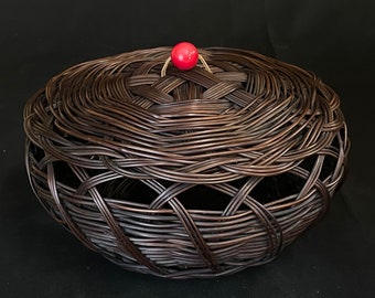 Japan vintage basket box hand made wicker basket 1970 woven craft