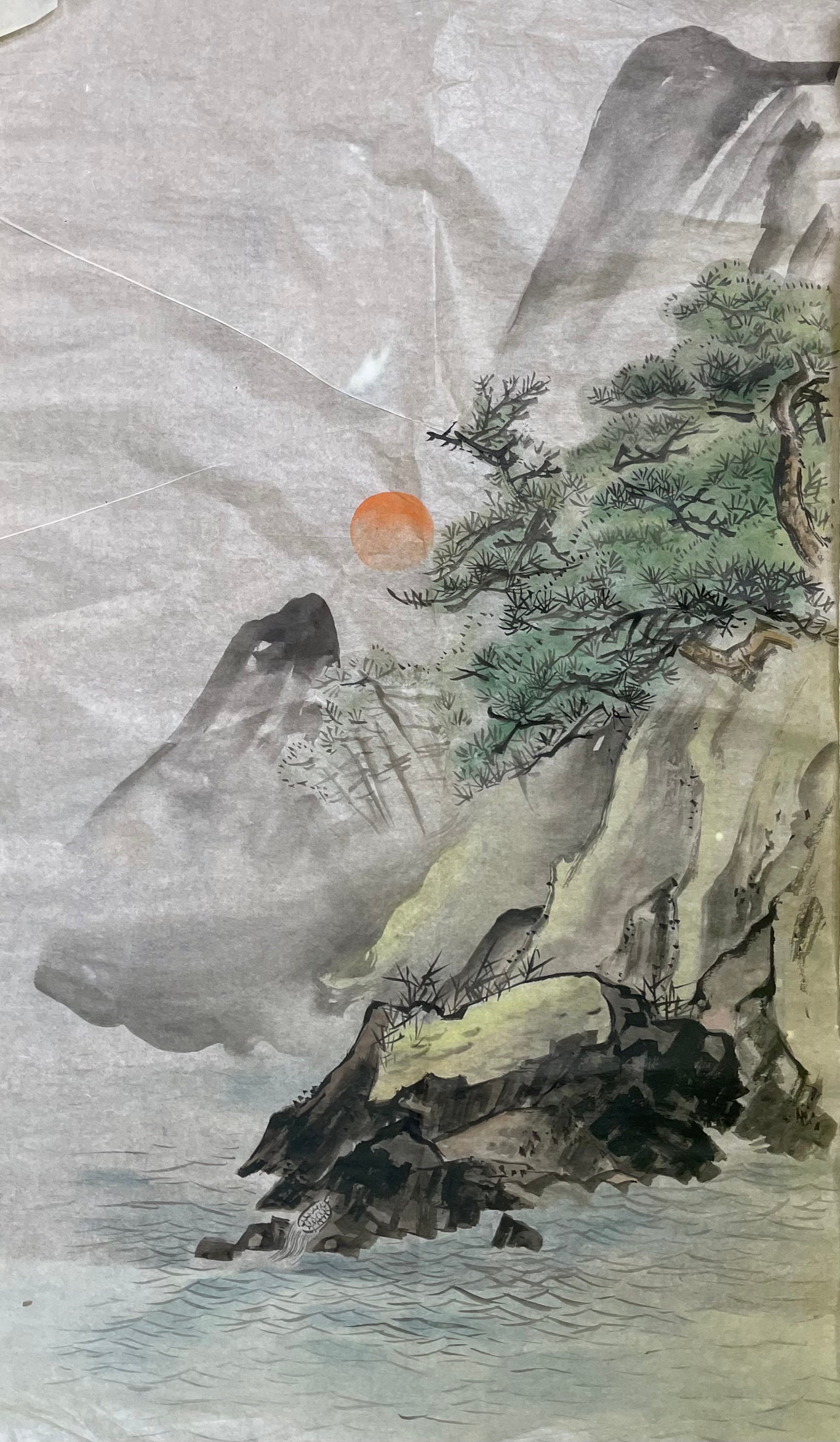 Japan Vintage Ink Sketch Painting Sumie Art 1930 Landscape Motif