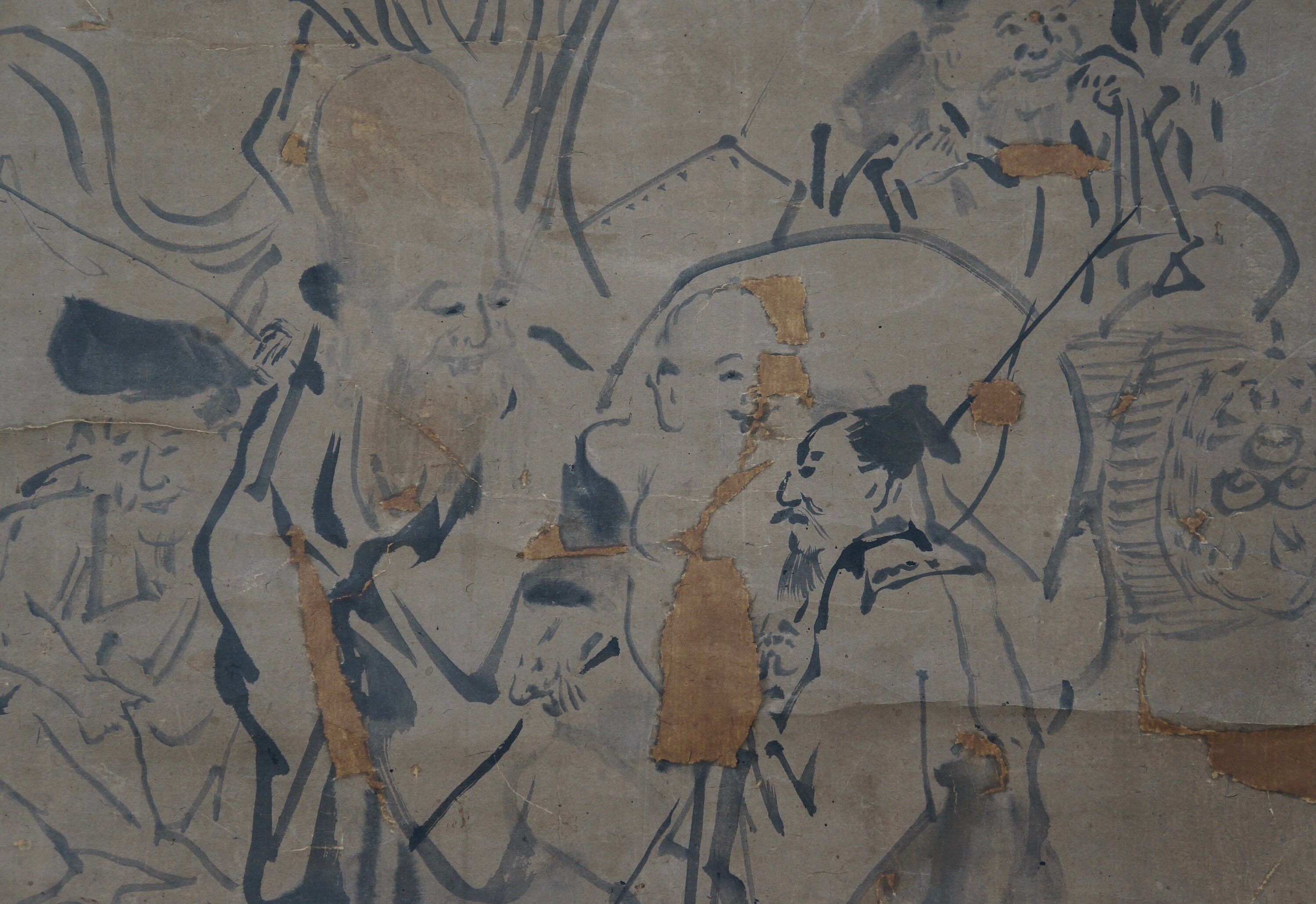 Japan Antique Ink Painting Scroll Sumi-e 1800 Shichifukujin