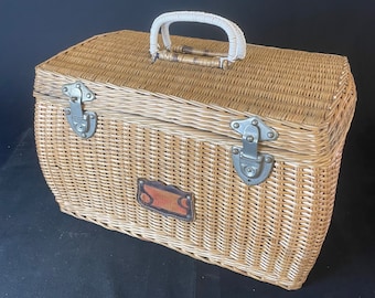 Vintage Japón cesta de picnic artesanía 1970 bolsa de mimbre