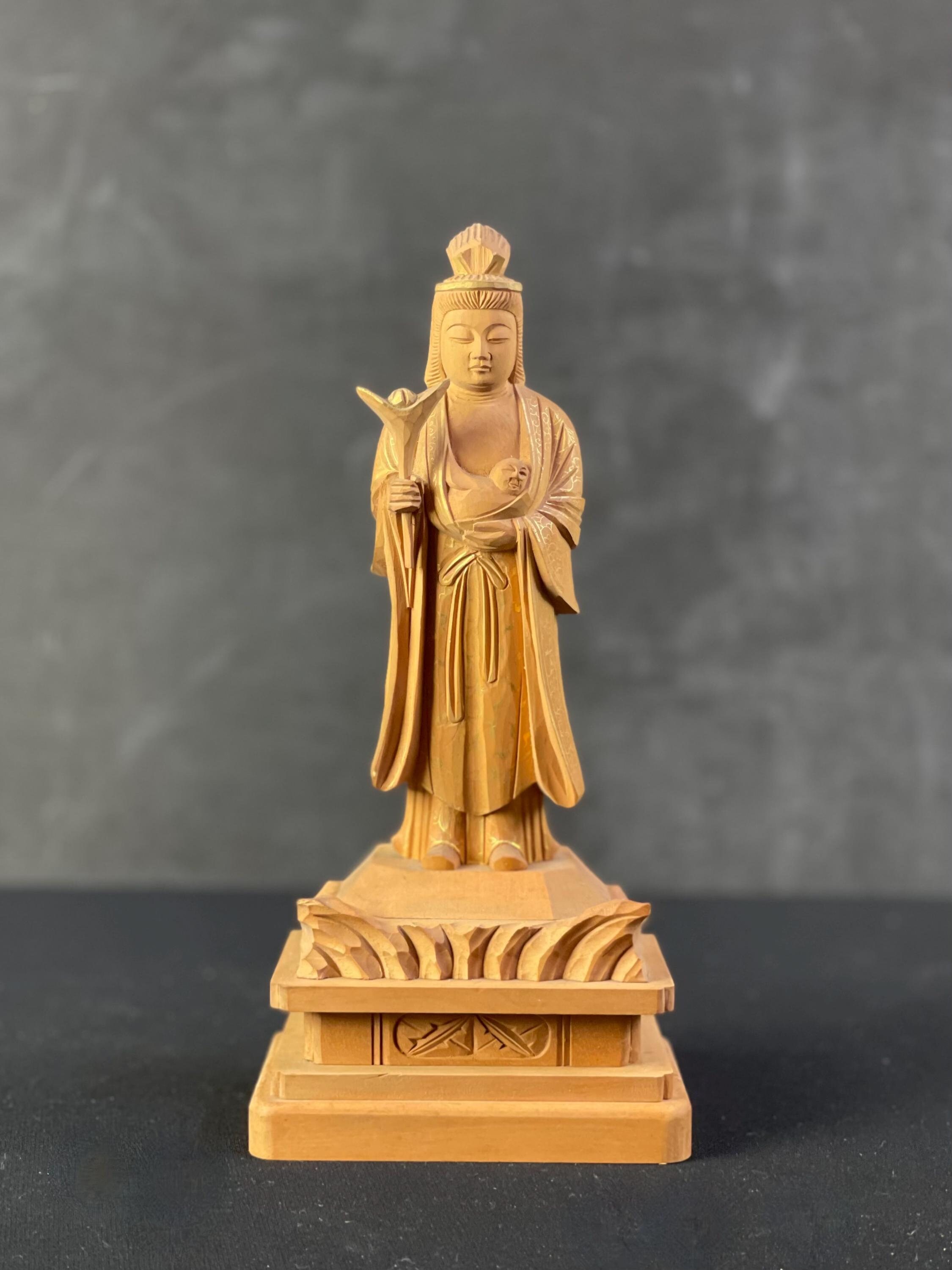 Japan Vintage Wood Carving Sculpture Kishimojin Hariti