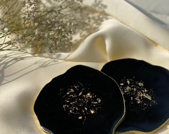 Black and Gold Leaf Resin Coasters