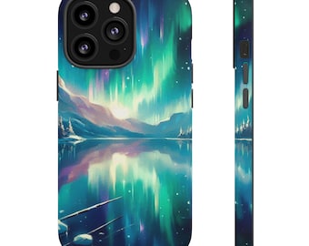 Funda para teléfono con auroras boreales / Paisaje nocturno con auroras boreales / Funda resistente para iPhone, Samsung, Pixel / Acabados mate y brillante
