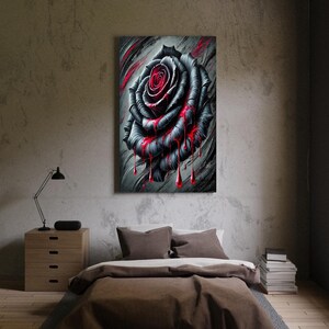 Dark Elegance Black Rose Wall Art - Crimson Drops