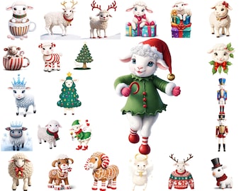 Christmas Lamb Clipart Bundle: Watercolor Holiday PNG (Digital Download)