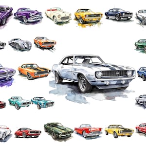 Oldtimer Aquarell Clipart Bundle: Retro Automobil PNG (digitaler Download)