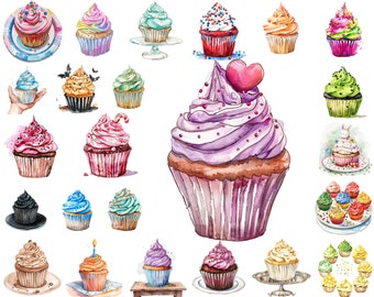 Colorful Sprinkled Cupcake PNG Clipart Bundle, Bakery Dessert Party Art Decor, Instant Download, Commercial Use, Printable