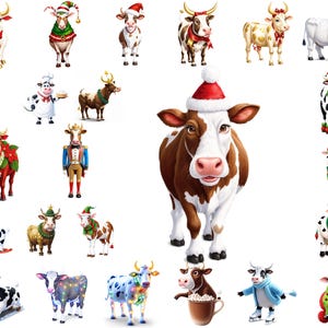 Christmas Cows PNG Clipart Bundle: Holiday Animal Art (Digital Download)