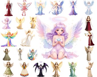 Christmas Angel Clipart Bundle: Watercolor Holiday PNG (Digital Download)