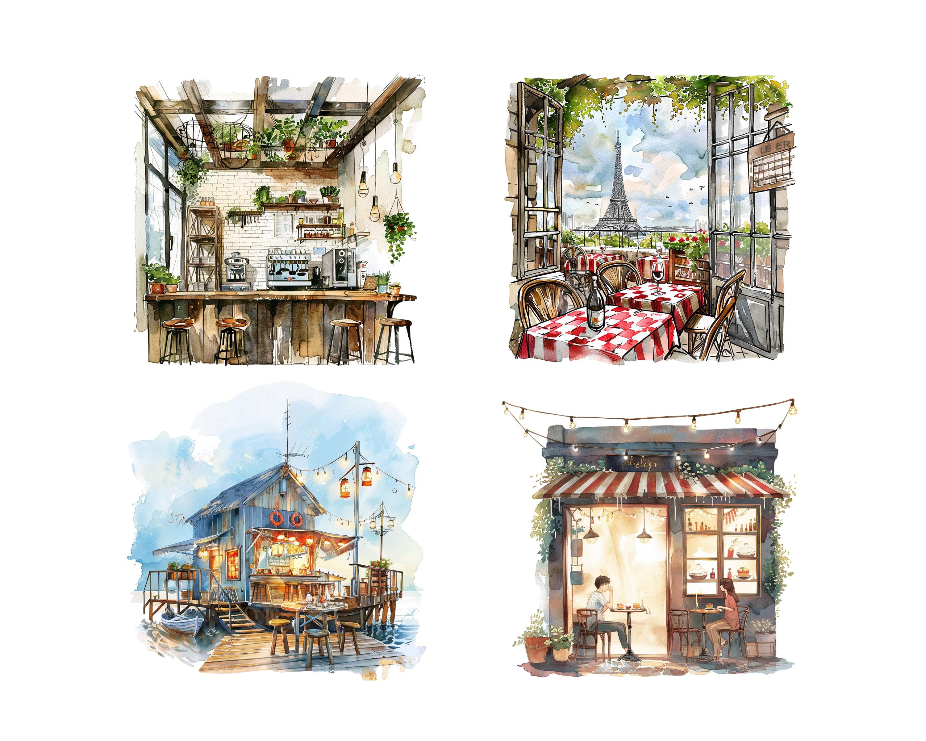 Cozy Coffee Cafe Bistro PNG Clipart Bundle, Cafe Decor, Instant Digital ...