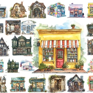 Bookstore PNG Clipart Bundle, Watercolor Cozy Book Library Store Cafe Reading Shop, Digital Download, Commercial Use, Printable Art