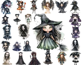 Gothic Doll PNG Clipart Bundle: Dark Fantasy Art (Digital Download)