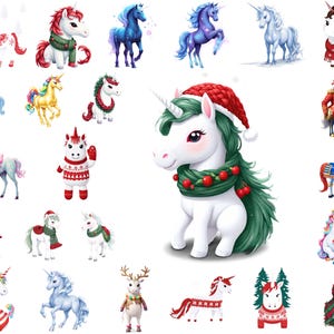 Christmas Unicorn Clipart Bundle: Watercolor Holiday PNG (Digital Download)