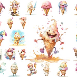 Ice Cream Cone PNG Clipart Bundle: Playful Nursery Art (Digital Download)