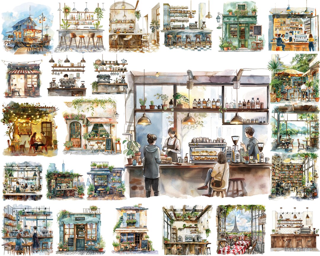 Cozy Coffee Cafe Bistro PNG Clipart Bundle, Cafe Decor, Instant Digital ...