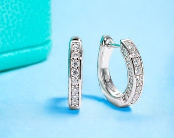 Moissanite Huggie Hoop Earrings in 925 Sterling Silver • Moissanite Earrings • Hoop Earrings • Minimalist Gift •