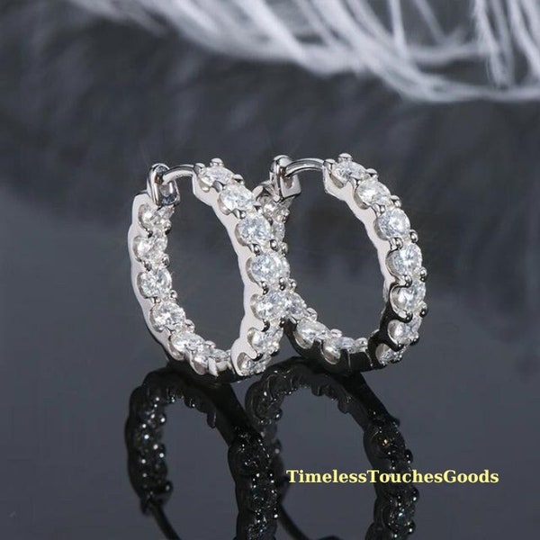 Moissanite Earrings • Huggie Hoop Earrings 14K Gold Plated, 925 Sterling Silver • Gift for Mothers Day